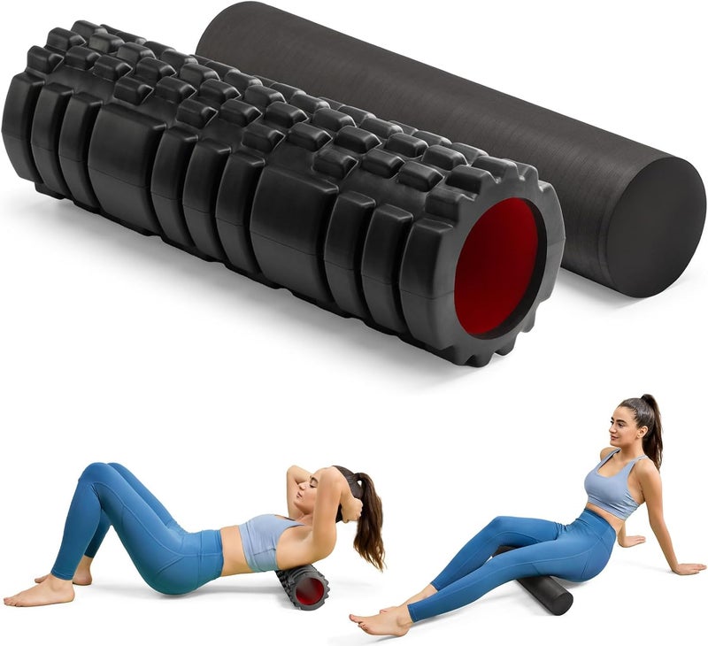 Krightlink Foam Roller High Density Foam Roller Set for Deep Tissue Muscle Massage, 18" Trigger Point Fitness Exercise Massage Roller, Self-Myofascial Release for Whole Body (Black-18(2 in 1)) - Image 1